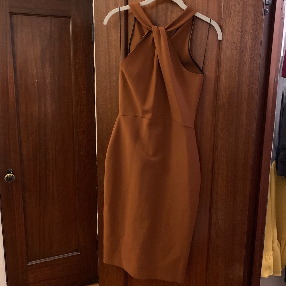 Deep orange/brown/rust Zara halter dress.